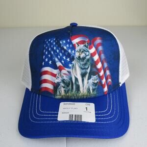 The Mountain Wolf & American Flag Trucker Hat Cap Snapback & Mesh New